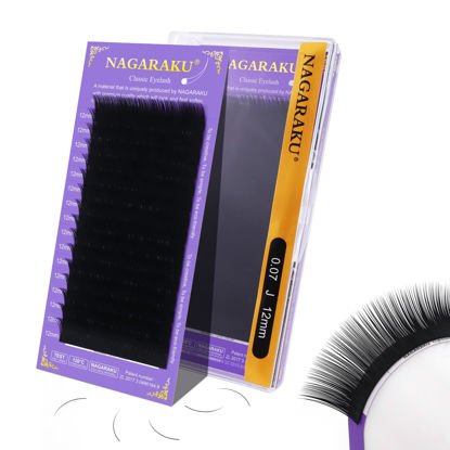 Picture of NAGARAKU Eyelash Extensions Individual Lashes Extensions Classic Lash Matte Black 16 Rows Soft Natural Matte Black Professional Beauty Salon Lash Supplies -0.07J 12mm