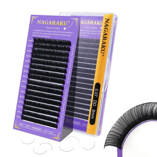 Picture of NAGARAKU Eyelash Extensions Individual Lashes Extensions Classic Lash Matte Black 16 Rows Soft Natural Matte Black Professional Beauty Salon Lash Supplies -0.07DD 8mm