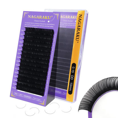 Picture of NAGARAKU Eyelash Extensions Individual Lashes Extensions Classic Lash Matte Black 16 Rows Soft Natural Matte Black Professional Beauty Salon Lash Supplies -0.15DD 10mm
