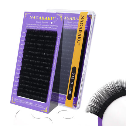 Picture of NAGARAKU Eyelash Extensions Individual Lashes Extensions Classic Lash Matte Black 16 Rows Soft Natural Matte Black Professional Beauty Salon Lash Supplies -0.15B 9mm