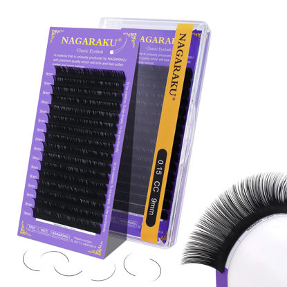 Picture of NAGARAKU Eyelash Extensions Individual Lashes Extensions Classic Lash Matte Black 16 Rows Soft Natural Matte Black Professional Beauty Salon Lash Supplies -0.15CC 9mm