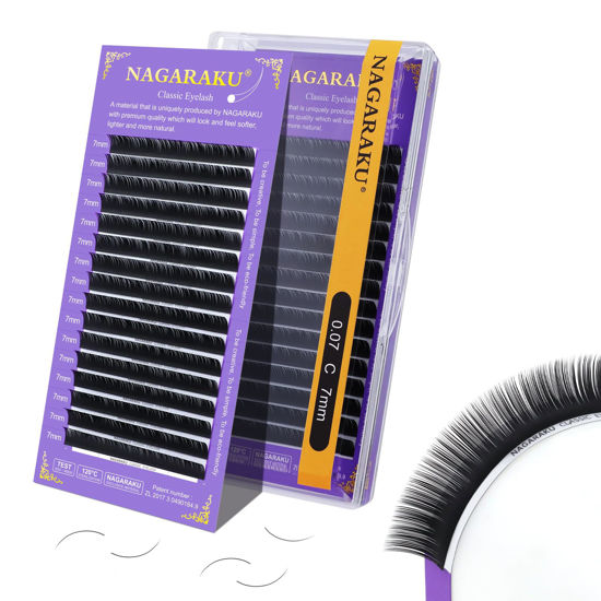 Picture of NAGARAKU Eyelash Extensions Individual Lashes Extensions Classic Lash Matte Black 16 Rows Soft Natural Matte Black Professional Beauty Salon Lash Supplies -0.07C 7mm