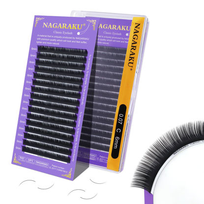 Picture of NAGARAKU Eyelash Extensions Individual Lashes Extensions Classic Lash Matte Black 16 Rows Soft Natural Matte Black Professional Beauty Salon Lash Supplies -0.07C 6mm