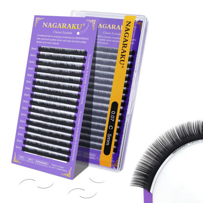Picture of NAGARAKU Eyelash Extensions Individual Lashes Extensions Classic Lash Matte Black 16 Rows Soft Natural Matte Black Professional Beauty Salon Lash Supplies -0.07C 5mm