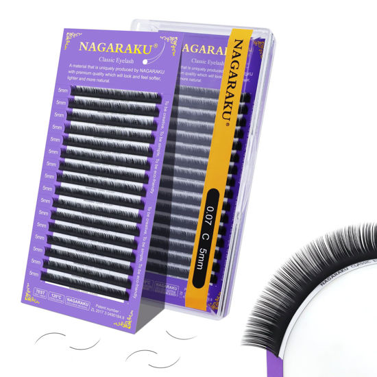 Picture of NAGARAKU Eyelash Extensions Individual Lashes Extensions Classic Lash Matte Black 16 Rows Soft Natural Matte Black Professional Beauty Salon Lash Supplies -0.07C 5mm