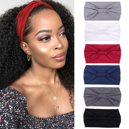 Picture of XTREND Wide Headbands For Women Non Slip Fashion Stretch Headband Boho Head Bands Women's Hair Band Turban Sports Hairband Girls Accessories 6 Pcs（Black, Dark gray, Navy blue, Red, White, Light gray）