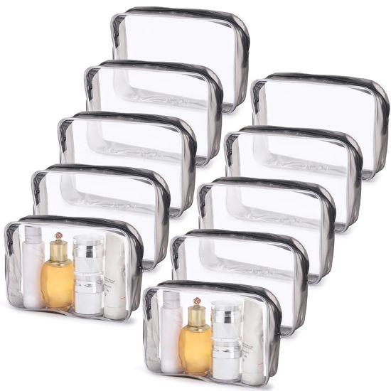 Picture of Tbestmax 10 Pack Clear Cosmetic Bags Makeup Bags Portable Waterproof TSA Approved Travel Toiletry Bags Large Organizer Matte Black, 9" x 6.3" x 2.6"