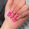 Picture of Long Valentine’s Day Press on Nails Coffin Shape Fake Nails Red Lip False Nails Pink French Tip Designs Acrylic Glue on Nail Glossy Full Cover Red Pink Heart Stick on Nails for Women Nail Art 24Pcs