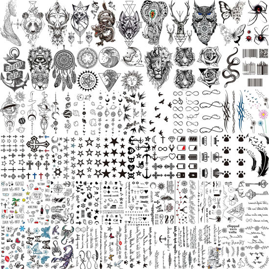 Picture of COKTAK 66 Sheets Small Black Animals Temporary Tattoos For Women Men Kids Finger Arm, Tiny Space Moon Halloween Tattoo Stickers Adults Teens Girls Boys Hands, Fake Tattoos That Look Real And Last Long