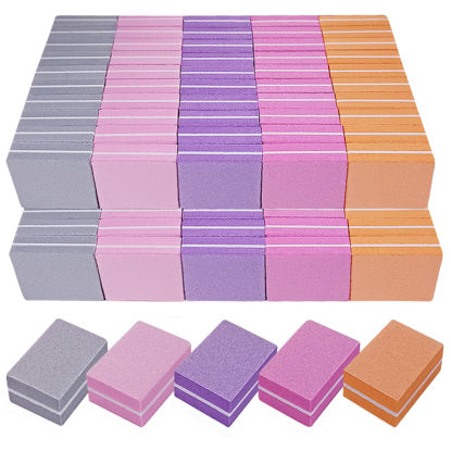 Picture of Nail Buffers (100 Pack), Mini Buffer Block Nail File for Acrylic Nails and Natural Nails, 100/180 Grit Nail Buffer Block Bulk Buffing Blocks for Nail Buff Professional Manicure File Blocks Mix Color