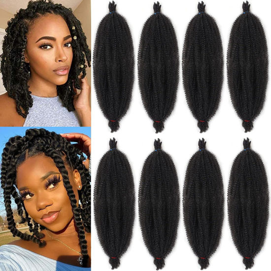 Picture of 8 Packs Pre Separated Springy Afro Twist Hair 12 Inch Short Spring Twist Hair For Distressed Soft Locs Natural Black Marley Twist Crochet Braiding Hair Synthetic Hair Extension(8 Strands/Pack,1B#)