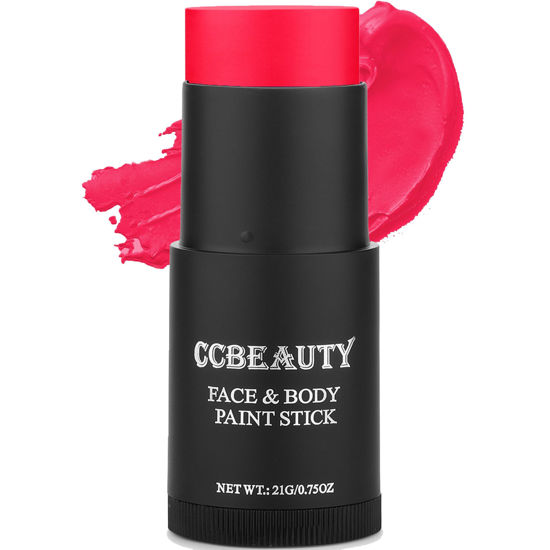 Picture of CCBeauty Neon Pink Face Body Paint Stick Oil, Hot Pink Eye Black, Face Painting Kit Glow in the Black Lights Clown Makeup, Halloween Hypoallergenic Foundation for Cosplay Costume Parites