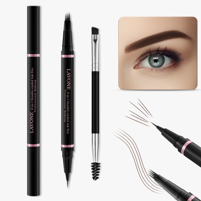 Picture of Eyebrow Pencil,2-in-1 Waterproof Eyebrow Pen with 4 Tip Brow Pen and Ultra-Precise Brow Pencil,with Dual-ended Eyebrow Brush,Eyebrow Makeup for Natural Looking Eyebrows-Dark Coffee
