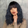 Picture of Ucubb Short Curly Wigs with Bangs for Women 14 Inches Wavy Bob Wig Synthetic Heat Resistant Fiber Wigs (Black Mixed Blue)