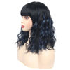 Picture of Ucubb Short Curly Wigs with Bangs for Women 14 Inches Wavy Bob Wig Synthetic Heat Resistant Fiber Wigs (Black Mixed Blue)