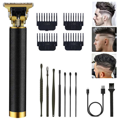 Picture of PXLISIE Professional Cordless Hair Trimmer, Hair Clippers for Men T Blade Trimmer Zero Gapped Trimmer Rechargeable Beard Trimmer Shaver Hair Cutting Kit with Ear Spoon Tool Set, Black