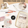 Picture of Travel Makeup Bag Women's Large Capacity Cosmetic Portable Organizer Large Opening Waterproof Storage Toiletry Bags Vertical Free-Standing Brush Holder for Easy Access Orange