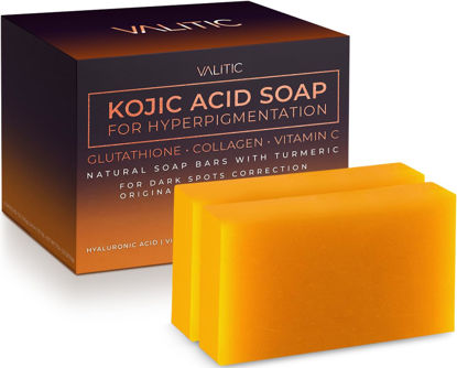 Picture of VALITIC Kojic Acid Soap for Hyperpigmentation - with Glutathione, Collagen & Vitamin C - Natural Soap Bars with Turmeric - Original Japanese Complex for Dark Spot Correction - 2 Pack