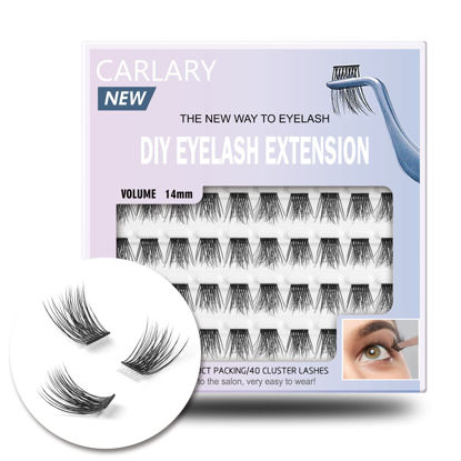 Picture of CarLary Lash Clusters, DIY Eyelash Extension, 40 Mini Glue Bonded Clusters Individual Lashes, Wispy Fluffy Reusable Artificial Natural Look, C Curl Lashes Pack (Volume-14mm)