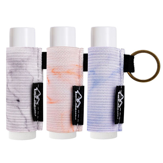 Picture of WK IEASON - Lip Balm Holder Keychain Clip On Lipstick Sleeve Chapstick Sleeve Holder Keychain 3pcs(Marble print Grey/Orange/Purple)