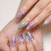 Picture of Flower Press on Nails Medium Almond Fake Nails Colorful Spring Floral False Nails with 3D Pearl Bow Designs Nude Pink Gradient Stick on Nails Full Cover Glossy Acrylic Glue on Nails for Women 24Pcs