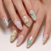 Picture of LBPEPAMZ Colorful Press on Nails Medium Almond Fake Nails with 3D Flower Butterfly Designs Muti Colorful Gradient Acrylic Nails False Nails Stiletto Full Cover Glossy Stick on Nails for Women 24Pcs