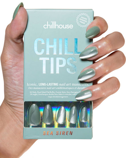 Picture of Chillhouse Chill Tips Signatures Press On Nails Kit, Sea Siren (Almond) - 24 Nail Shapes & Sizes, Dual-Sided Buffer & File, Cuticle Stick & Glue - Long-Lasting Nail Art Manicures