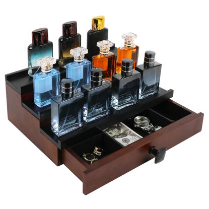 Picture of TIRYIUOU Cologne Organizer for Men, 3 Tier Wooden Cologne Stand for Men, Perfume Organizer Display, Cologne Shelf with Drawer and Hidden Compartment, Gift for Men