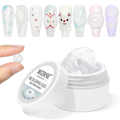 Picture of MIZHSE Solid Builder Gel, Aurora White Non-Sticky Hard Gel Sculpting Gel for Nails, Mermaid Pearl 3D Gel Nail Art Building Gel Carving Gel Modeling Gel Nail Soak Off UV/LED Nail Art Salon Home DIY
