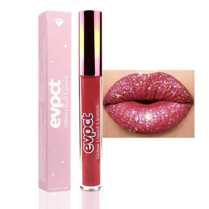 Picture of evpct 1Pcs Wine Red Matte to Glitter Liquid Lipstick Lip Set Kit, Long Lasting Matte Diamond Glitter Lipstick Waterproof, Colorful Sparkly Glossy Metallic Shimmer Sparkle Lip Gloss for Women 06#