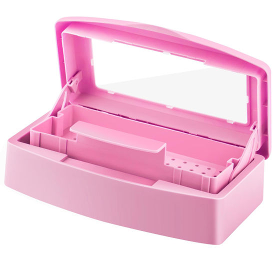 Picture of Gusnilo Nail Tool Sterilizer Box barbicide Disinfectant Jar Plastic Disinfectant Container Suitable for Nail Tools Hair Salons Beauty Centers and Manicure and Nail Equipment(Pink)