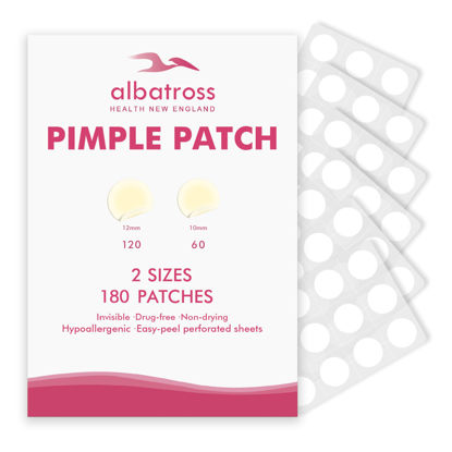 Picture of Albatross Health New England Invisible Pimple Patches for face, plain Hydrocolloid Acne Patches, Spot Dots Cover, Zit Blemish Patch, 2 Sizes 180 Counts