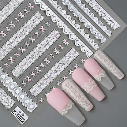 Picture of VOTACOS 6 Sheets 5D Nail Art Stickers Embossed Nail Decals Heart Nail Art Design 3D Self-Adhesive Bow Nail Supplies White White Black Pink Colorful Nail Stickers for Women Nail Decoration