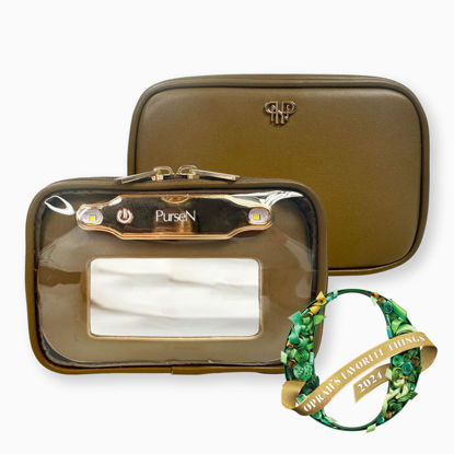 Picture of PurseN Litt Makeup Bag LITTMINI with Detachable Mirror + LED Light - Versatile, Compact, Premium Make Up Bag w/Removable Pouches for Organization - Ideal for Travel Everyday Essentials (Camel Brown)