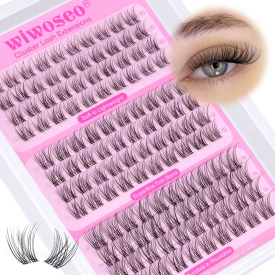 Picture of wiwoseo Invisible Band Lash Clusters Natural Eyelash Clusters Wispy Cluster Eyelash Extensions Clusters Lashes Natural Look Eyelashes Natural Lash Clusters Clear Band Lashes for Beginners (10-14MM)
