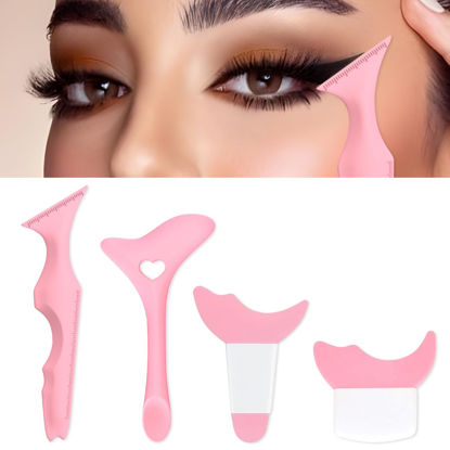 Picture of IDDFEVE 4Pcs Eyeliner Stencils, Silicone Winged Tip, Multifunctional Mascara Shield for Eyeshadow and Eyelashes, Professional &Quick Cat Eye Makeup Tool for Beginners (Pink)