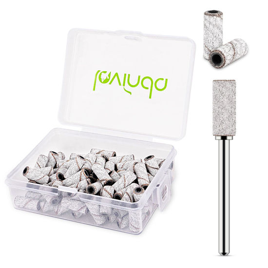 Picture of Lavinda Small Sanding Bands Nail Drill Bit, 80 Piece Extra Fine Sanding Bands for Nail Drill with 3.1mm Mandrel Bit for Acrylic Nails Gel Removing Shaping Polishing Nail Salon Use (240 Grit, Zebra)