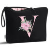 Picture of Vavabox A-Z Personalized Makeup Bag,Birthday Gifts for Women Mom,Gifts for Best Friend,Bride Bridesmaid Cosmetic bag (V, Black)