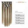 Picture of Aison Clip in Hair Extensions Real Human Hair 70G Light Brown to Blonde Highlights 100% Remy Human Hair Extensions Straight 7pcs 16clips(18 Inch #6P613) Highlight Clip in Hair Extensions