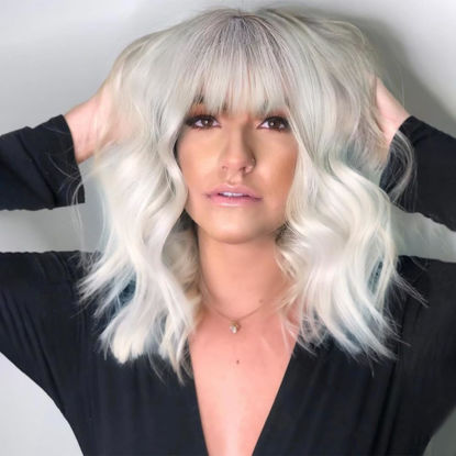 Picture of Ucubb Short Curly Wigs with Bangs for Women 14 Inches Wavy Bob Wig Synthetic Heat Resistant Fiber Wigs (R4-1001)