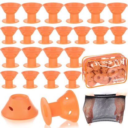 Picture of JANYUN 40 Pcs Orange Magic Silicone Hair Rollers Include 20pcs Large Silicone Curlers 20pcs Heatless Small Hair Curlers (Orange)