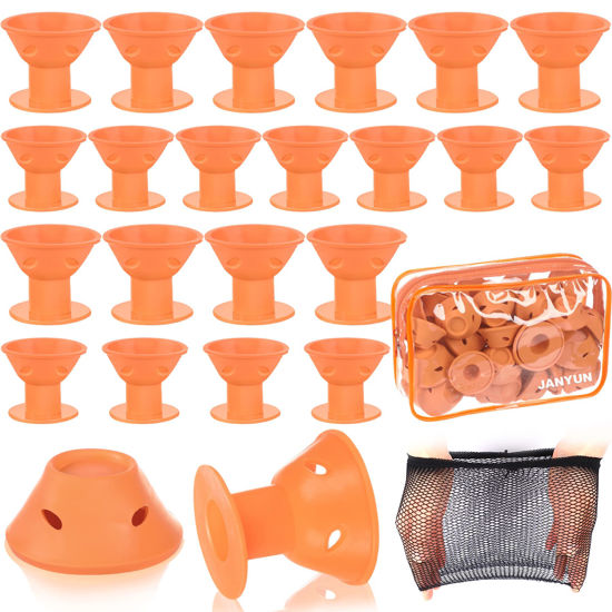 Picture of JANYUN 40 Pcs Orange Magic Silicone Hair Rollers Include 20pcs Large Silicone Curlers 20pcs Heatless Small Hair Curlers (Orange)