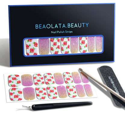 Picture of Beaolata Nail Polish Strips, 32 Nail Wraps, Nail Stickers, Gel Nail Strips, Easy Apply& Remove, Long Lasting, Safe for Nails, Salon Quality (Rosy Tips)