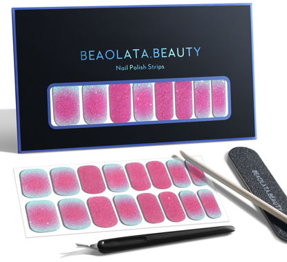 Picture of Beaolata Nail Polish Strips, 32 Nail Wraps, Nail Stickers, Gel Nail Strips, Easy Apply& Remove, Long Lasting, Safe for Nails, Salon Quality (Pink Glitter Loves）