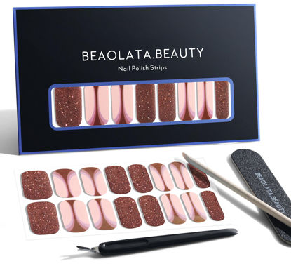 Picture of Beaolata Nail Polish Strips, 32 Nail Wraps, Nail Stickers, Gel Nail Strips, Easy Apply& Remove, Long Lasting, Safe for Nails, Salon Quality (Chocolate01)