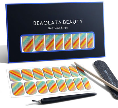 Picture of Beaolata Nail Polish Strips, 32 Nail Wraps, Nail Stickers, Gel Nail Strips, Easy Apply& Remove, Long Lasting, Safe for Nails, Salon Quality (Line & Glitter)