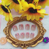 Picture of Short Press on Nails Square Fake with Star Designs French Tip Nails Press ons Glossy Glue on Nails Cute Acrylic Nails Pink Artificial Stick on Nails for Women 24Pcs