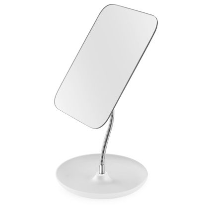 Picture of LFOYOU Table Vanity Mirror with Stand - Makeup Mirror for Desk - Adjustable Flexible Gooseneck, 360°Rotation Folding Portable Bathroom Shaving Cosmetic Mirror Square