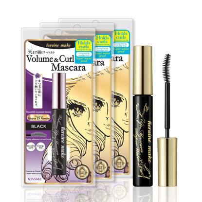 Picture of Heroine Make by Kissme 3 pack Volumizing Eyemakeup Mascara with Waterproof Black Curvy Brush, Defining Fiber Long-lasting False Eyelash Effect, Made in Japan