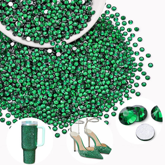 Picture of 3000PCS SS8/2.5mm Crystal Rhinestones (Emerald Green), Bedazzling Flatback Glass Rhinestones for Crafting DIY Nail Art Makeup Decoration, Gems Diomand Charms for Tumbler Shoes Clothing Mug